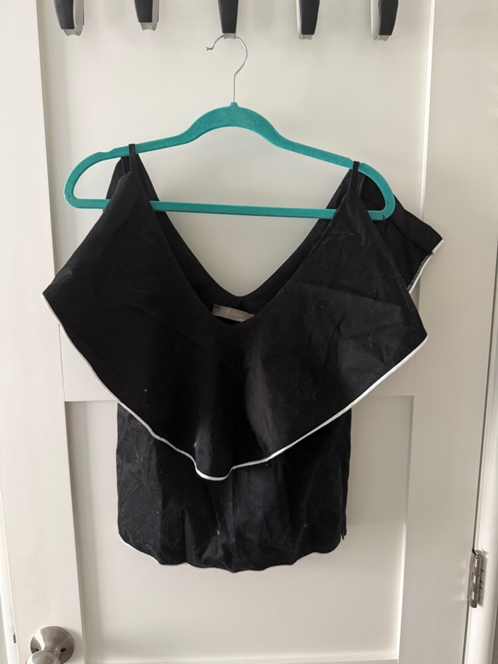 glam Black Ruffle-Trim Camisole with White Piping